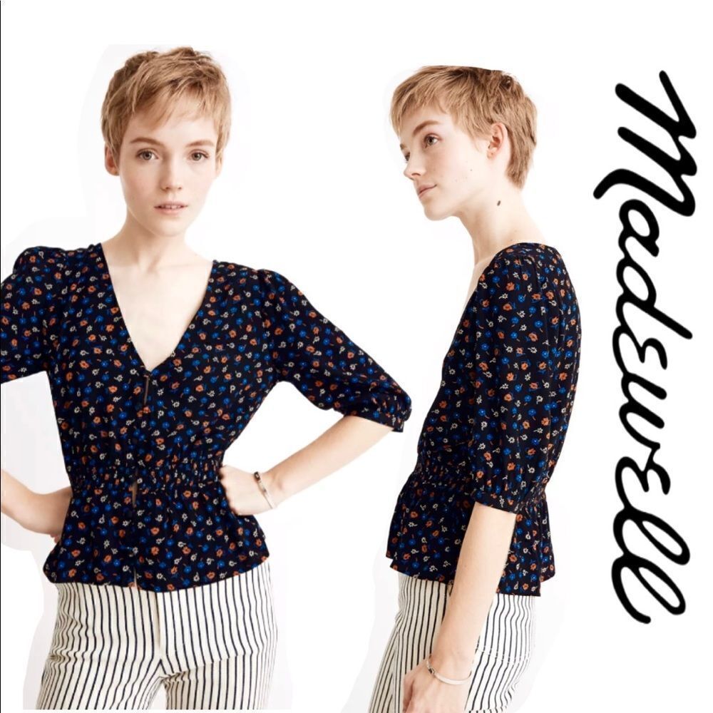 Madewell Prairie Posies Smocked Waist Top